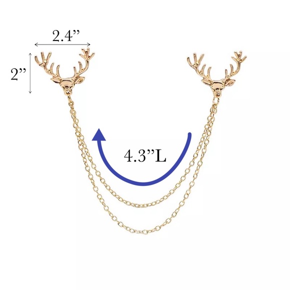 Retro Double Chain Deer Head Collar Lapel Pin - Picture 16 of 16